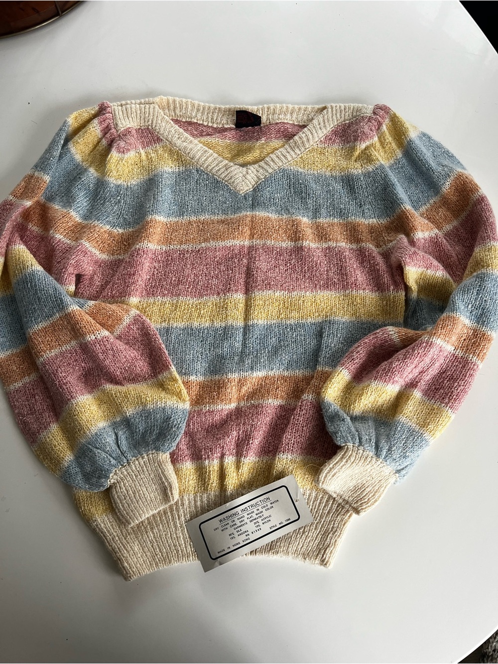 Pastel Striped V-Neck Sweater in Pink, Blue & Yellow